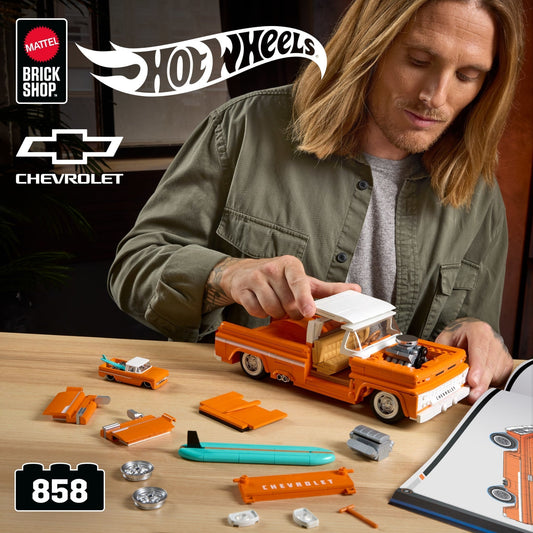 Mattel Brick Shop Hot Wheels Custom ’62 Chevy Pickup Building Toy Kit (858 Pieces), For Collectors