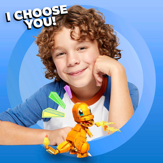 MEGA Pokémon Build & Show Charmander Toy Building Set, 4 inches Tall,